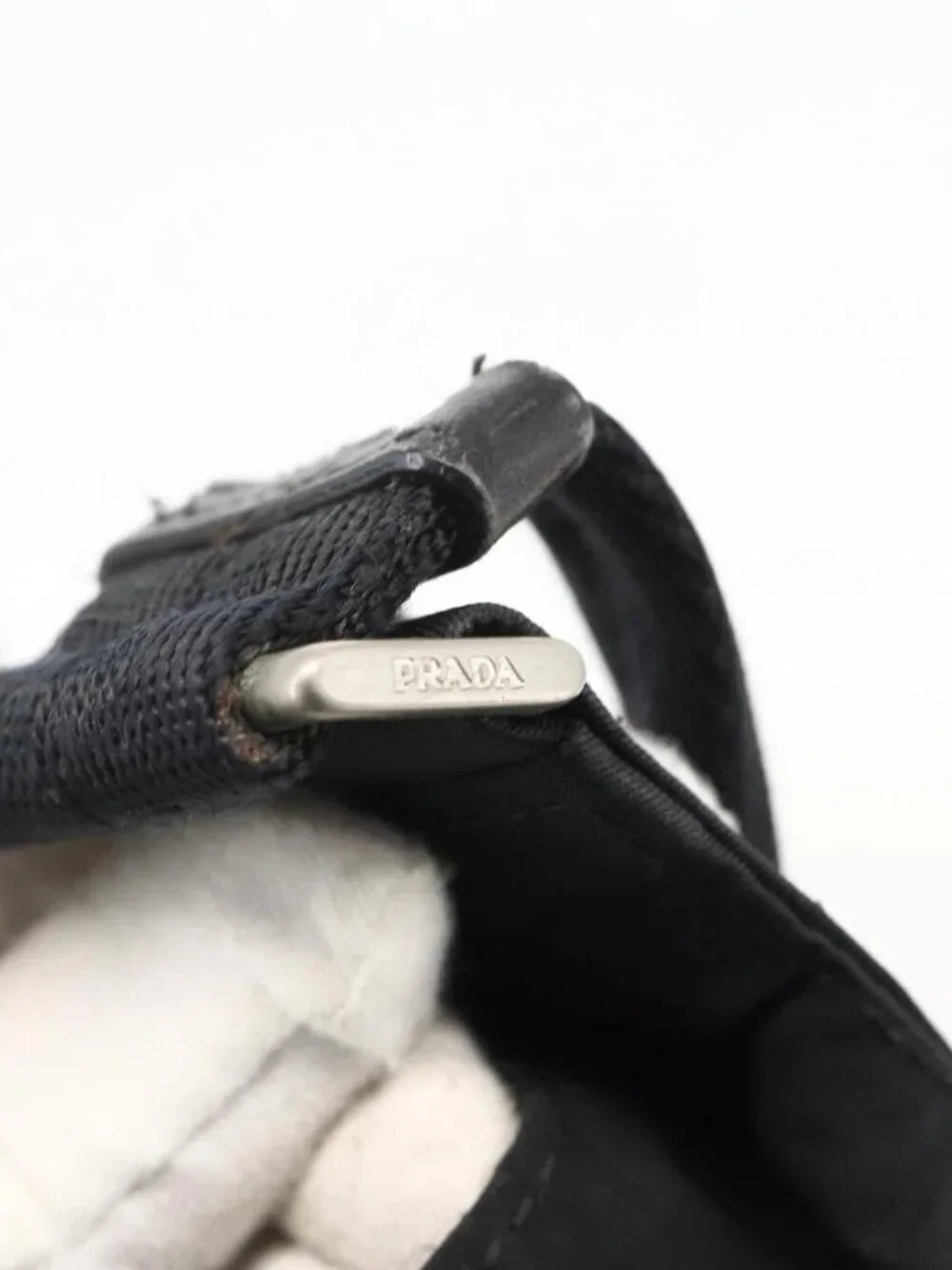 PRADA Shoulder Bag Nylon Black Silver Auth 175183